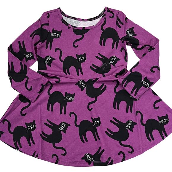 NWT Children's Place Purple W/Black Halloween Cat Skater Dress - Picture 2 of 9